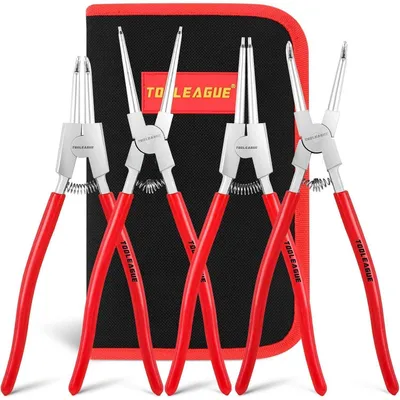 Immagine prodotto di Set di pinze per anelli di sicurezza, 4 pezzi, 33 cm, per uso interno/esterno, con becchi diritti/curvi, in acciaio CR-V resistente, con custodia