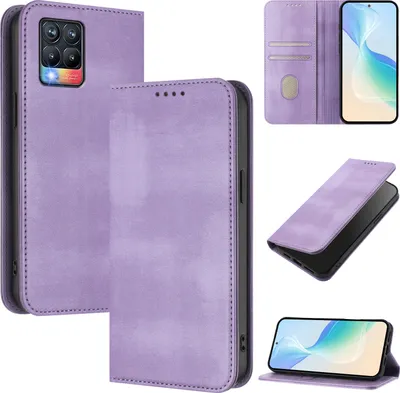Produktbild von Handyhülle für Realme 8 Pro/Realme 8 4G, Vintage Leder RFID Schutz Kartenfach Standfunktion Magnetische Klapphülle Violett