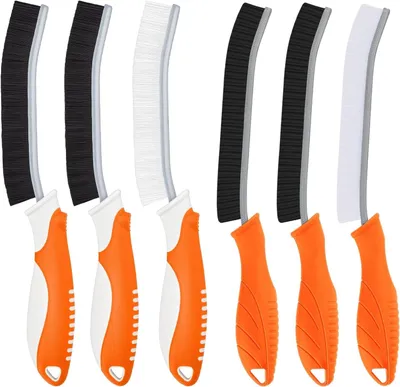 Imagen del producto de Cepillo de limpieza con cerdas duras, juego de 6 unidades, fabricado en plástico y acero inoxidable, ideal para baños y cocinas