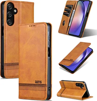 Produktbild von Leder Hülle für Samsung Galaxy A05S, Klapphüllen Brieftasche Magnetverschluss Ständer Schutzhülle Gelb