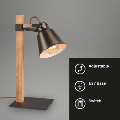 Produktbild von Tischleuchte Briloner Holz Braun E27 Tischlampe Metall