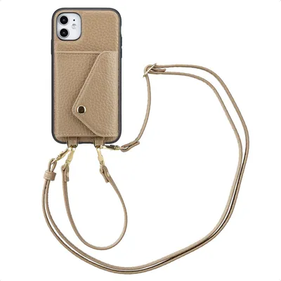 Zdjęcie produktu dla Etui na telefon Selencia Sera ze sznurkiem i kopertą na karty do Apple iPhone 11 - Taupe