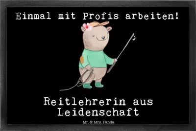 Produktbild von Mr. & Mrs. Panda Fußabstreifer Reitlehrerin Leidenschaft 40 x 60 cm - Schwarz - Geschenk, Schuhabstreifer, Fussmatte, abstreifer, Schmutzfangmatte, fußmatte, Gummimatte