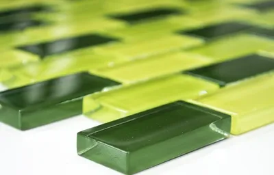 Produktbild von Handmuster Mosaikfliese Transluzent grün Brick Glasmosaik Crystal hellgrün grün dunkelgrün MOS76-0506_m