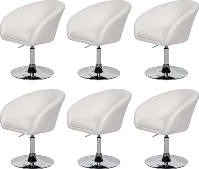 Produktbild von 6er-Set Esszimmerstuhl gepolstert | HxBxT 90x59x60cm | Sitzhöhe 45cm | drehbar höhenverstellbar | Kunstleder Weiß | Küchenstuhl Drehstuhl Loungesessel