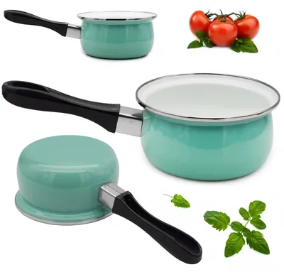 Zdjęcie produktu dla Rondel 1,3L Emaliowany Seledynowy z Rączką Uniwersalny do Gotowania 16cm