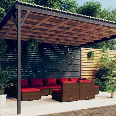 Image de Maison Exclusive - Ensemble de salon de jardin 9 pièces avec coussins, en rotin synthétique marron