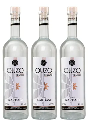 Produktbild von Ouzo Tirnavou Kardasi 3x 0,7l 40% Vol. | Ouzo ohne Zuckersirup | + 20ml Jassas Olivenöl