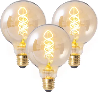 Produktbild von Näve Leuchten LED Leuchtmittel DILLY mit E27 dimmbar LED Leuchtmittel DILLY mit E27 dimmbar 3er-Set LED Leuchtmittel "DILLY" E27 H: 13,5cm warmweiß - E27, 4 Watt, 200 Lumen, 2020 Kelvin, aus Metall und Glas, amber – dimmbar