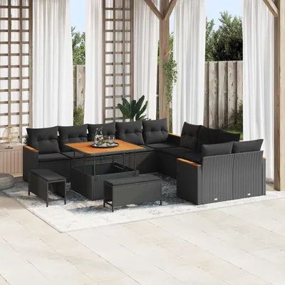 Immagine prodotto di Maison Exclusive - Set da giardino composto da 13 pezzi, divano e poltrone, in rattan sintetico nero