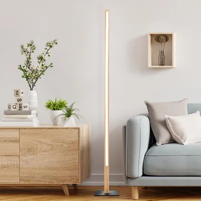 Produktbild von LED-Stehleuchte aus Holz, 120 cm Höhe, 1400 lm, 3000 K, Metallfuß