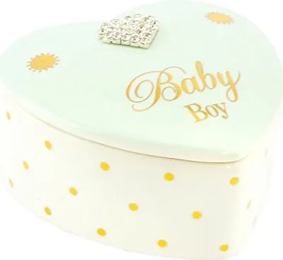 Produktbild von Lesser & Pavey Porzellandose für Baby Boys - hellblau mit Strassherz