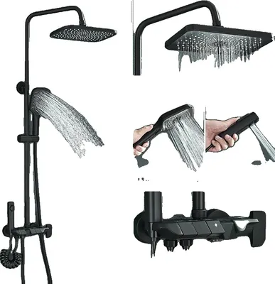 Produktbild von Duschsystem-Set, langlebige Messingkonstruktion, vielseitige Duschoptionen, Schwarz