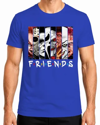 Zdjęcie produktu dla FRIENDS Horror Icons Jason Michael Pennywise Freddy Chucky Kultowa koszulka męska, niebieski, S