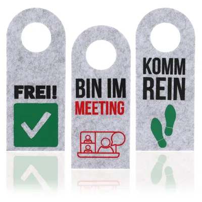 Produktbild von FunX Filz Türanhänger Türschild 3er Set "Bin im Meeting", "Frei / Besetzt", "Bin am Handy" - 19,5 x 8 cm