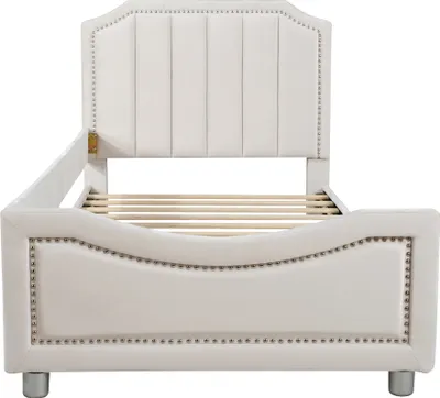Produktbild von Merax Polsterbett 90x200cm Tagesbett, Samt Kinderbett mit Rückenlehne, Jugendbett Einzelbett Gästebett Schlafsofa Sofabett, Beige