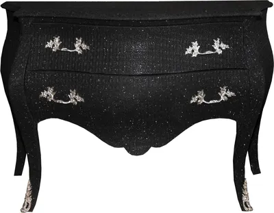 Image de Commode Casa Padrino de style baroque, noire avec effet brillant, dimensions : 120 x 52 x 85 cm