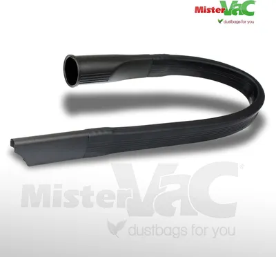 A black flexible vacuum cleaner crevice tool is displayed on a white and gray gradient background.