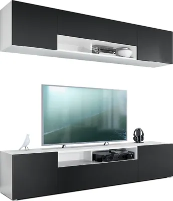 Produktbild von Vladon Wohnwand Mogan, Weiß matt/Schwarz matt - Moderne Anbauwand bestehend aus 2 TV-Boards (181 x 147 x 35 cm)