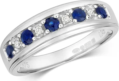 Produktbild von Funkelndes Feuer Klassischer 9 Karat (375) Weißgold Halb Eternity Diamant Ring Brillant-Schliff H - PK1 mit Saphir, 51 (16.2); TRS291159KWRSL