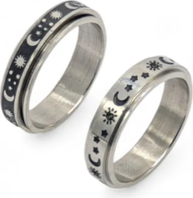 Produktbild von Anti Stress Ring Sonne Mond Sterne Astronomie Anxiety Schwarz US 10