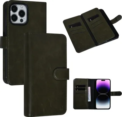 Produktbild von UNIQ Accessory iPhone 14 Pro Max Dark Green Booktype Card holder for 9 cards - Magnetic closure