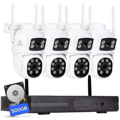 Imagen del producto de Kit de cámaras de seguridad para exteriores - 4 unidades, 3MP - Disco duro de 500GB - WiFi - Visión nocturna