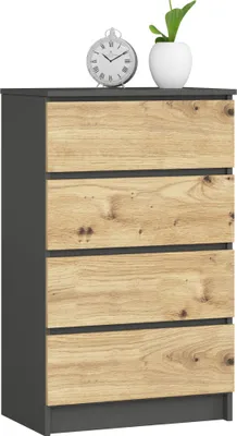 Produktbild von Kommode in graphit-Artisan Eiche mit 4 geräumigen Schubladen, 60 cm breit 99 cm hoch Organizer Kommode mit Schubladen Holz Highboard Sideboard Schrank