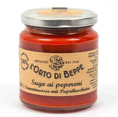Produktbild von Tomatensosse mit Paprika Peperoni 314 ml. - L'Orto di Beppe