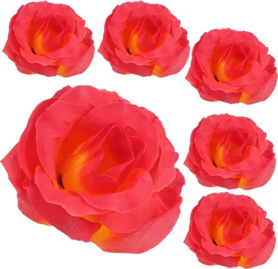 Produktbild von Dekolo Künstliche Blumen Blütenköpfe Rosen Dekorative Pflanzen Hochzeit 6 Stück Rot