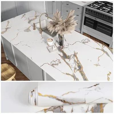 Zdjęcie produktu dla Tapeta samoprzylepna marmur biały złoty folia do ścian 40 cm x 9