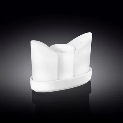 Image de Ensemble de salière et poivrière Wilmax avec plateau, en porcelaine blanche WL-996117/SP