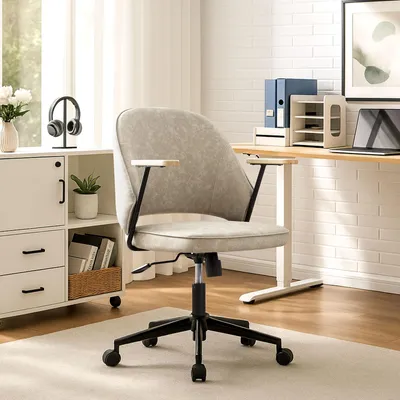 Produktbild von CLIPOP Drehstuhl, höhenverstellbarer Schreibtischstuhl,Bürostuhl mit Metallgestell,Kunstleder,Beige