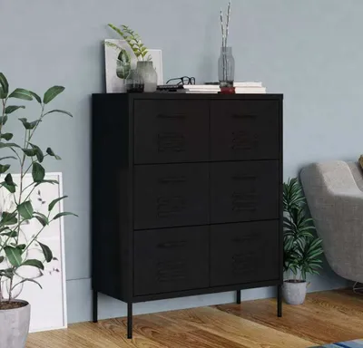 Produktbild von Anrichte, Schubladenschrank, Schwarz 80x35x101,5 cm Stahl - Kommoden MM610