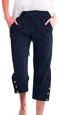 Productafbeelding van Dames Capri-broeken met elastische tailleband en twee zakken