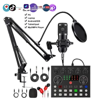 Produktbild von BM800 V8s Podcast-Soundkartenset Mikrofon Professionelles Audio-Kondensatormikrofon Studio für Karaoke Podcast-Aufnahmen Live