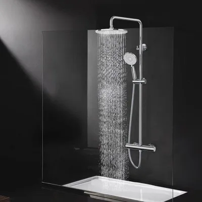 Obrázek produktu pro Sprchový systém s termostatem a dešťovou sprchou - 25 cm - 3 druhy proudu - 92-126 cm - chrom