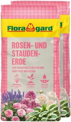 Produktbild von Floragard Rosenerde und Staudenerde, 2 x 40L, torfreduzierte Spezialerde mit Ton für alle Rosen und Stauden im Garten und Kübel
