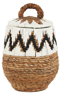 Image de Bazar Bizar Panier feuille de bananier marron et blanc 27x27x40cm