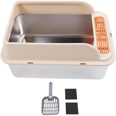 Produktbild von Kattentoilet aus Edelstahl mit hohen Zimmern und Pedaalfilter, großes Fassungsvermögen