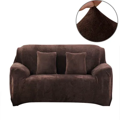 Produktbild von Elastischer Sofabezug Sofa-Überwürfe Thick Velvet Sofahusse Couchhusse Plüsch Sofa Schonbezüge Möbel Protector（Braun, 3 Sitzer (185-230cm)）