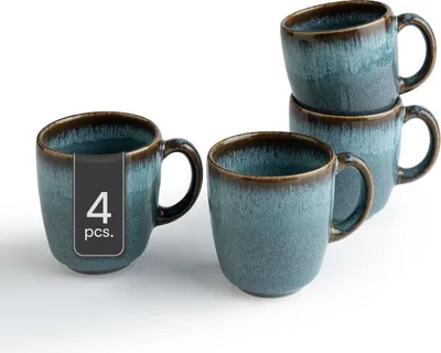 Produktbild von Kaffeetassen - 190 ml - Türkis - Braun - Steingut - 4er Set