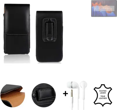 Produktbild von K-S-Trade Leder Gürteltasche + Kopfhörer kompatibel mit Oppo A53 (2020) Seitentasche Belt pouch Holster Handyhülle Schutz Hülle Etui schwarz 1x