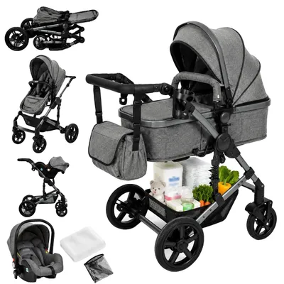 Productafbeelding van Babywagen, reiswagensysteem, lichtgewicht, opvouwbaar, grijs