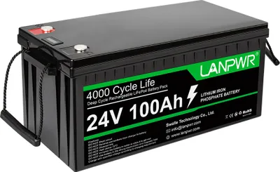 Obrázek produktu pro LANPWR 100Ah LiFePO4 lithiová baterie, 24V 2560Wh baterie se 100A BMS, 4000+ hlubokých cyklů, podpora sériového/paralelního zapojení pro solární systém, záložní napájení, kempování, obytný vůz, elektrický člun, off-grid