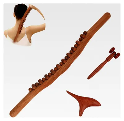 Produktbild von Faszienstab: 3 Stück Gua Sha Holztherapie Stab mit 31 Holzmassageperlen für Muskelentspannung