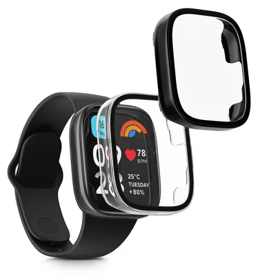 Produktbild von kwmobile 2x Glas Hülle für Xiaomi Redmi Watch 3 Active / Redmi Watch 3 Lite Schutzhülle - Fullbody Fitnesstracker Case Set aus Glas - Transparent