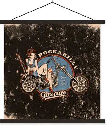 Produktbild von MuchoWow® Textilposter Mancave - Frauen - Motorrad - Vintage 90x90 cm mit schwarzem Rahmen - Magnetisches