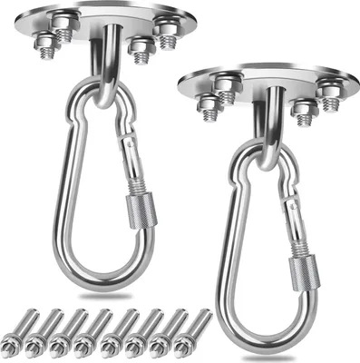 Immagine prodotto di Fiqops 2X ganci da soffitto per sedia sospesa 450kg ganci in acciaio inox per impieghi gravosi Adatto come supporto da soffitto per asciugamano yoga e sacco da boxe tenda da sole sedile oscillante