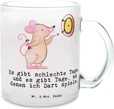 Produktbild von Mr. & Mrs. Panda Tee Tasse Maus Dart spielen - Transparent - Geschenk, Darts, Trinkglas, Teetasse, Pott, Turnier, aus Glas, Haferl, Darten